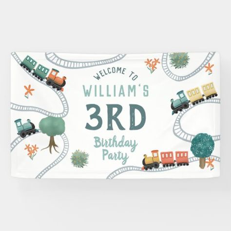 $54.6 | Boys Cute Train Kids Birthday Welcome Sign - boys train birthday, boys birthday party, train birthday, boys birthday welcome, modern, 3rd birthday, birthday welcome banner, cute, travel, train welcome Sign Banner Design, Trains Birthday Party, Birthday Welcome Sign, Blue Train, Birthday Wallpaper, Welcome Banner, Train Birthday, Travel Illustration, 3rd Birthday Parties