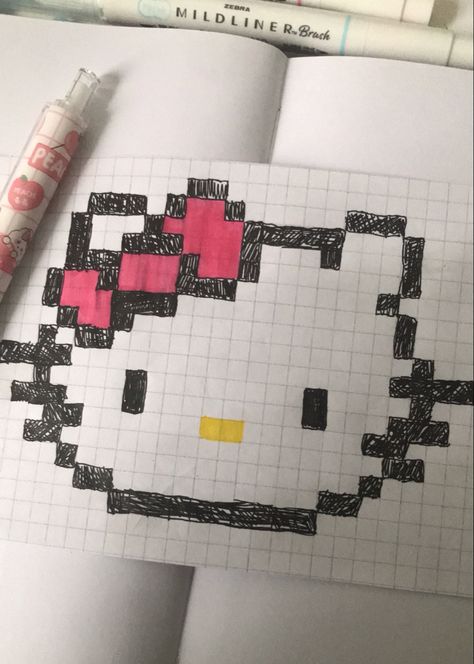 #hellokitty #pixelart #drawing #4u Hello Kitty Sketchbook Cover, Hello Kitty Pixel Art, Square Drawing, Book Theme, Kitty Items, Sketchbook Cover, Kitty Drawing, Sketchbook Ideas, Hello Kitty Items