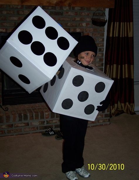 Dice - Halloween Costume. I made this for Chris and Brian when they were young. Had a lot of compliments! Dice Costume, Homemade Dice, Homemade Costumes For Kids, Toddler Boy Costumes, Diy Dice, Harvest Fest, Crazy Costumes, Food Costumes, Homemade Costume