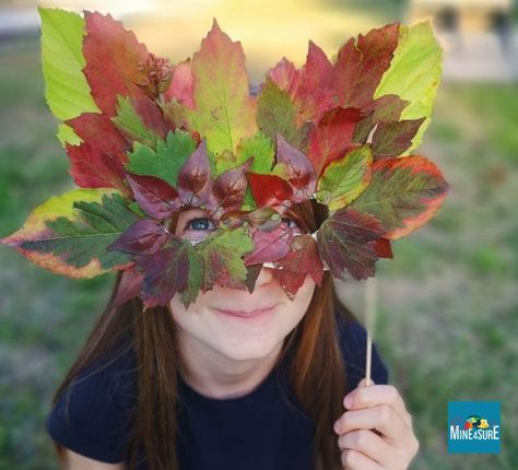 Autumn Masks For Kids, Nature Mask Art, Autumn Nature Activities, Nature Arts And Crafts, Leaf Mask, Nature Crafts Kids, Collage Nature, Autumn Activity, Diy Leaf