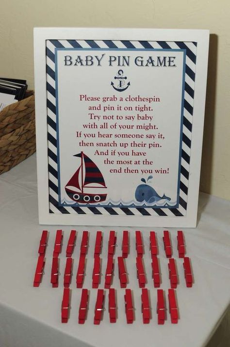 Nautical Baby Shower | CatchMyParty.com Baby Pin Game with Sign Game Ideas: Nautical Baby Shower Boy, Baby Shower Nautical, Sailor Baby Showers, Ocean Baby Showers, Sailor Baby, Ahoy Its A Boy, Baby Shower Party Ideas, Shower Party Ideas, Nautical Baby Shower