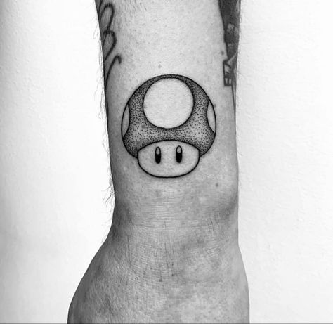 Super Mario Tattoo, Ankle Tattoo Men, Nintendo Tattoo, Mario Tattoo, Pikachu Tattoo, Nerdy Tattoos, Gamer Tattoos, Mushroom Tattoos, Cool Chest Tattoos