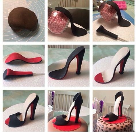 Shoe Cake Ideas, Fondant Shoe Tutorial, Fondant Shoes, Cake Shoes, Shoes Cake, Shoe Cupcakes, Diy Fondant, Shoe Cakes, Paper Shoes