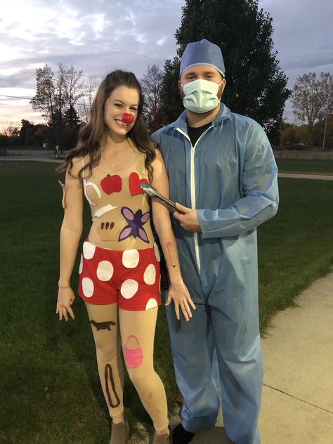 Mammogram Halloween Costume, Operation Halloween Costume, Operation Costume, Halloween Couple Costume, Halloween Couple, Couple Costume, Halloween 2023, Ketchup Bottle, Diy Halloween Costumes