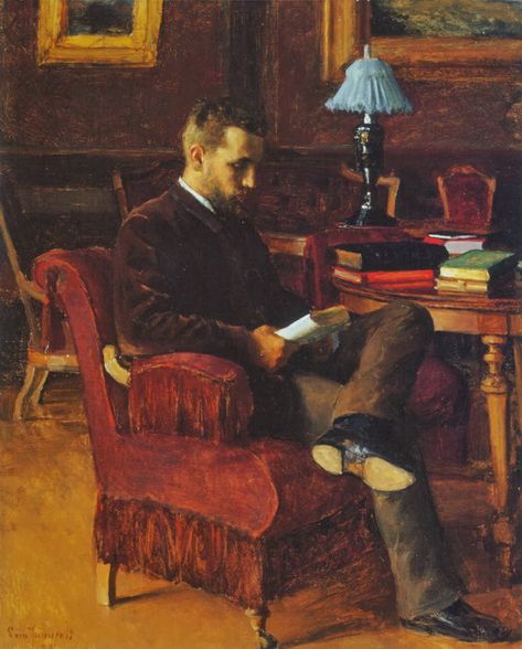 Eero Jarnefelt, “Portrait of Arvid Jarnefelt”, Finland, 1888. Man Reading, Reading Art, Classic Paintings, Reading A Book, Male Figure, Vintage Artwork, Rare Books, A Chair, Beautiful Artwork