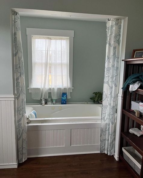 Modern Bathroom With Alcove Tub, Alcove Tub With Shower Curtain, Alcove Tub Wet Room, Small Bathroom Alcove Tub, Bathroom Remodel Alcove Tub, Bath Alcove, Alcove Soaking Tub, Tub Alcove, Bungalow Bathrooms