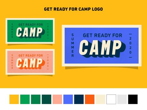 Summer Camp Signage, Vintage Camp Color Palette, Summer Camp Graphics, Summer Camp Advertisement Ideas, 90s Camp, Camp Graphic Design, Summer Camp Graphic Design, Summer Camp Branding, Camping Branding