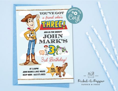 You've Got a Friend Who's Three, Editable Toy Story Invitation, Woody, Sheriff Woody, Toy Story Party, You Got a Friend in Me, - Etsy You’ve Got A Friend Whos Three, Woody Toy Story Party, Story Invitation, Toy Story Invitations, Sheriff Woody, Woody Toy Story, Toy Story Party, 3rd Birthday Parties, 4th Birthday