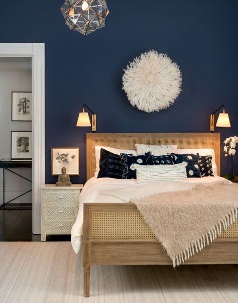 From rich navy to soft gray, these are the colors @theexchange says will be trending in home design during 2017. Deco Rumah, Navy Bedrooms, Blue Bedroom Walls, Blue Bedroom Design, Blue Bedroom Decor, Versace Home, Romantic Bedroom, Couple Bedroom, Bedroom Paint Colors