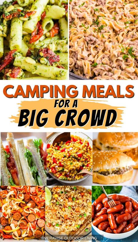 Large Crowd Camping Meals, Easy Camp Meals For A Crowd, Camping Food Large Group, Hunting Camp Food Ideas, Camping Dinner Ideas Make Ahead, Camping Foods For Large Groups, Pack Ahead Camping Meals, Easy Cabin Dinner Ideas, Camping Meal Ideas Families