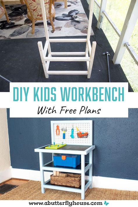 Kids Workbench Diy, Kids Tool Bench Diy, Diy Kids Tool Bench, Diy Kids Workbench, Kids Tool Bench, Kids Workbench, Tool Box Diy, Diy Furniture Flip, Craft Table Diy