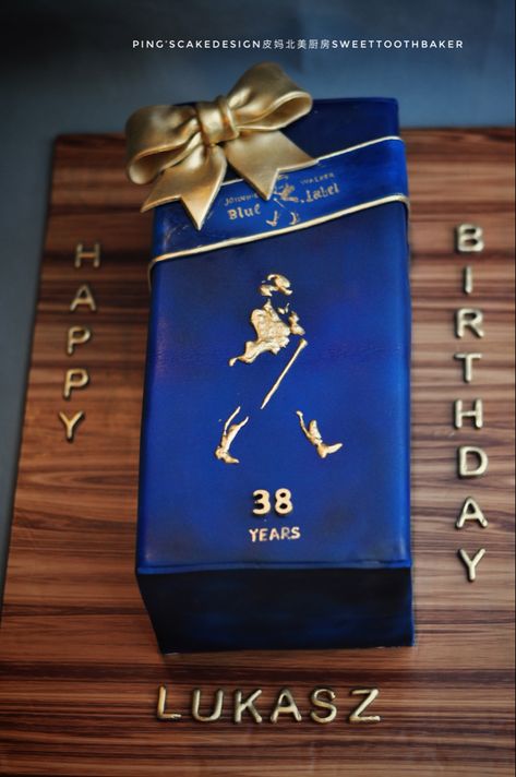 Cake For Male Birthdays, Blue Label Cake Ideas, Royal Blue Cakes For Men, Birthday Cake 40th Man, Men Birthday Party Ideas Decoration Blue, Johnnie Walker Cake, Cakes For Husband Birthday, Johnny Walker Cake, Blue Label Cake