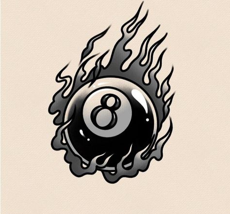 Eightball Tattoo, Mistletoe Tattoo, Pool Tattoo, Metal Drawing, Ball Tattoo, Geometric Sleeve Tattoo, Eight Ball, Flame Tattoos, Old School Tattoo Designs