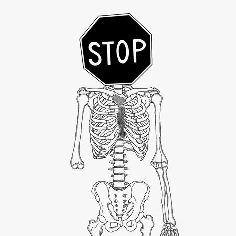 Ja5artwork🖍✂️ on Instagram: “I’m backkkkk, so here’s a skeleton stop sign🛑 Hopefully going to start keeping the designs up, so keep your eyes peeled👀 - - -…” Stop Sign Tattoo, Stop Sign Drawing, Skeleton Illustration, Inked Tattoo, Tattoo Portfolio, Stop Sign, A Skeleton, Stippling, Digital Art Tutorial