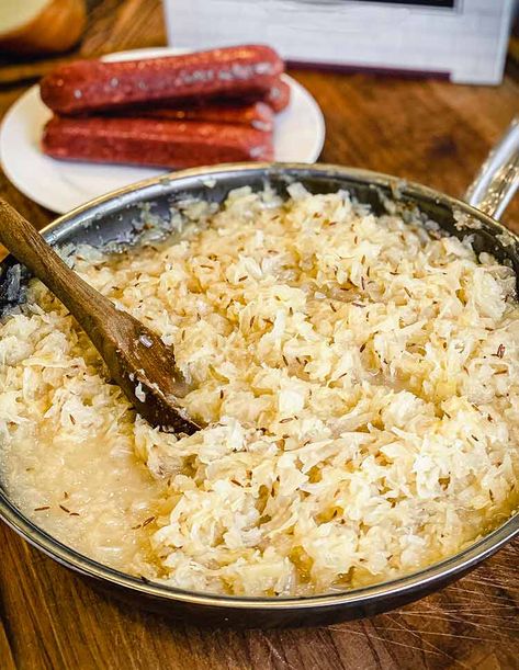 How To Make Saurkraut, Making Sauerkraut, Grilled Side Dishes, Omaha Steaks, Homemade Sauerkraut, Sauerkraut Recipes, Homemade Enchiladas, Caraway Seeds, Brace Yourself