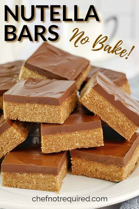 No Bake Nutella Bars, Nutella Recipes Easy No Bake, Fridge Desserts Easy, No Fridge Desserts, Slices Recipes Easy No Bake, Nutella No Bake Recipes, No Bake Slices Healthy, Nutella Bars Recipes, Desserts With Nutella Easy