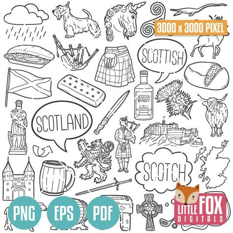 Scottish Patterns Design, Scotland Drawing, Scotland Embroidery, Scotland Tattoo, Travel Doodles, Doodle Icons, Vector Doodle, Sketch Note, Doodle Icon