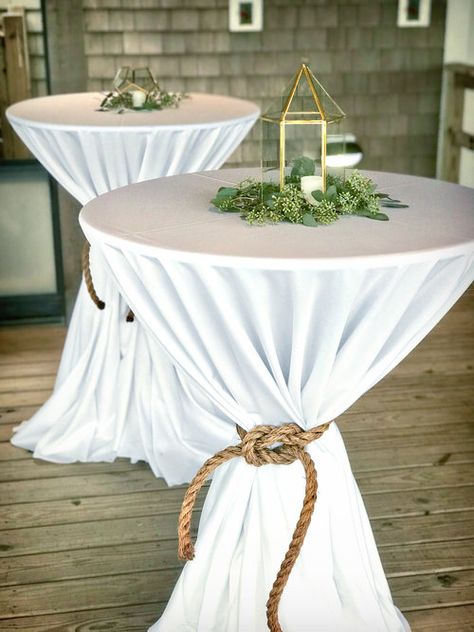 Nautical Gala Theme, Nautical Cocktail Party, Wedding High Table Decor, Nautical Engagement Party, Cocktail Tables Wedding, Boat Wedding Reception, Nautical Rope Decor, Wedding Decor Romantic, Wedding Cocktail Tables