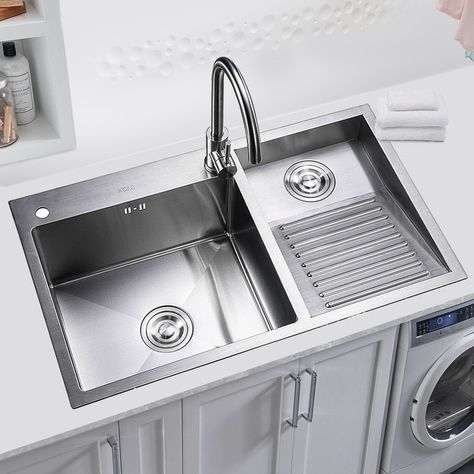 Laundry Sink This sink with a washboard is made of high-quality 304 stainless steel. The high-quality material ensures exceptional strength, durability, and resistance to scratches and dents. Laundry Room Bathroom Combo Utility Sink, Laundry Sink With Washboard, Laundry Room Sinks Utility, Laundry Sink Ideas, Laundry With Sink, Sink With Washboard, Laundry Room Sinks, Laundry Room Utility Sink, Laundry Utility Sink