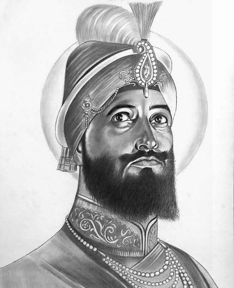 Guru Gobind Singh Ji Sketch, Guru Gobind Singh Ji Drawing, Sikh Drawing, Guru Tegh Bahadur, Guru Nanak Photo, Guru Gobind Singh Ji, Sikh Art, Pencil Sketch Portrait, Guru Nanak Wallpaper