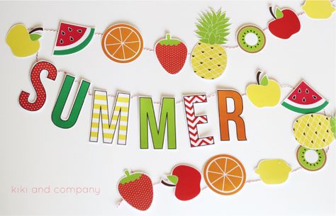 FREE Printable Summer Fruit Garland Fruit Garland, Tutti Frutti Birthday Party, Tutti Frutti Party, Fruit Diy, Fruit Birthday, Diy Summer Crafts, Summer Printables, Fiesta Tropical, Summer Banner