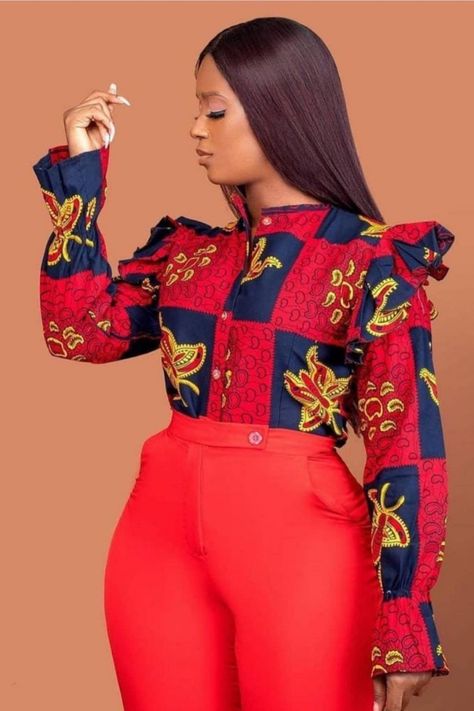 Hello lovelies, Thank you for stopping bye to checkout our ankara fashion blog post,we love that you are here and you definitely would love it perfectly in here.Today we would be checking out 2021 Beautiful ankara tops and trouser styles for all ladies to checkout. Visit our page for more styles Ankara Blouse, Stylish Naija, Ankara Tops, African Tops, African Fabric Dress, African Print Tops, Ankara Fashion, African Fashion Ankara, African Fashion Women Clothing