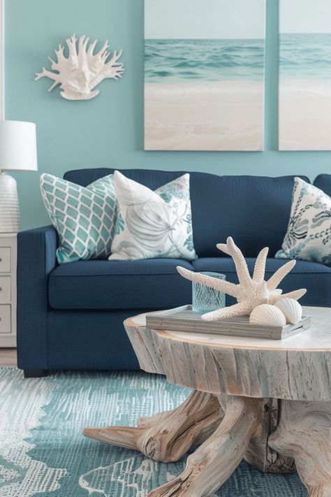 41+ Coastal Living Room Ideas for a Seaside-Inspired Space Beach Inspired Living Room Small Spaces, Beach Theme Living Room Coastal Style, Seafoam Green Pillows, Coastal Casual Living Room, Coastal Design Ideas, Florida Condo Decor, Beach Inspired Living Room, Cozy Coastal Living Room, Traditional Coastal Decor