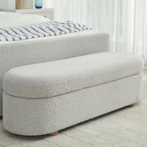 Urban Home Kiki Storage Bench in Cotton Ball Boucle | NFM Boucle Bench End Of Bed, Bed End Bench, Storage And Seating, Adding Storage, Bench Bedroom, Upholstered Bench Seat, Mid Century Modern Bench, Storage Bench Bedroom, Modern Construction