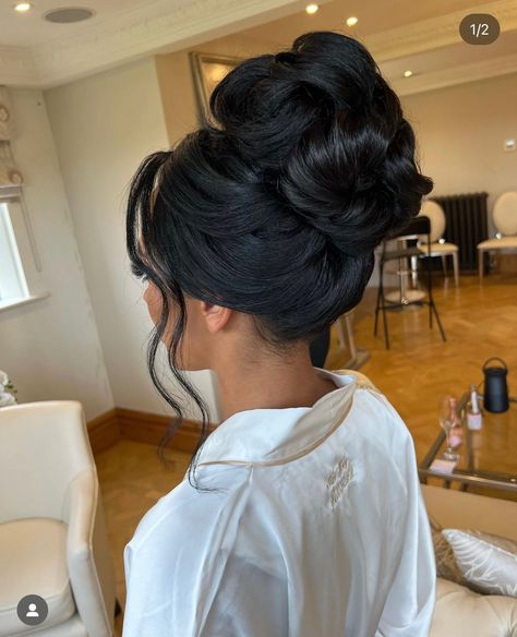 Updo Bun Hairstyles Black Women, Loose High Updo, High Bun Bridesmaid Hair, Wedding Hairstyles For Long Hair Updo, Classy Bun Hairstyles, High Bridal Updo, High Updo Hairstyles, Bouffant Hair Updo, Bride Hair Updo