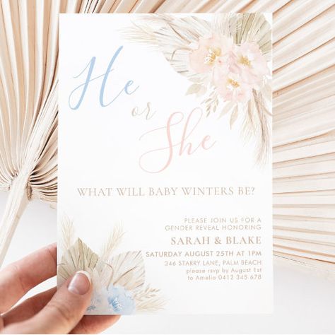 $3.08 | He Or She Boho Pink Blue Gender Reveal - gender reveal invitation, blue pink gender reveal invitation, cute gender reveal, baby gender reveal party, boy or girl invitation, pink blue flowers invitation, pink blue flowers gender reveal, he or she, he or she gender reveal, he or she invitation Boho Pink And Blue Gender Reveal, Boho Gender Reveal Invitations, He Or She Gender Reveal Invitations, He Or She Gender Reveal Decorations, Chic Gender Reveal Party, Gender Reveal Invitation Ideas, Boho Gender Reveal Party, Gender Reveal Invites, Pink Blue Gender Reveal