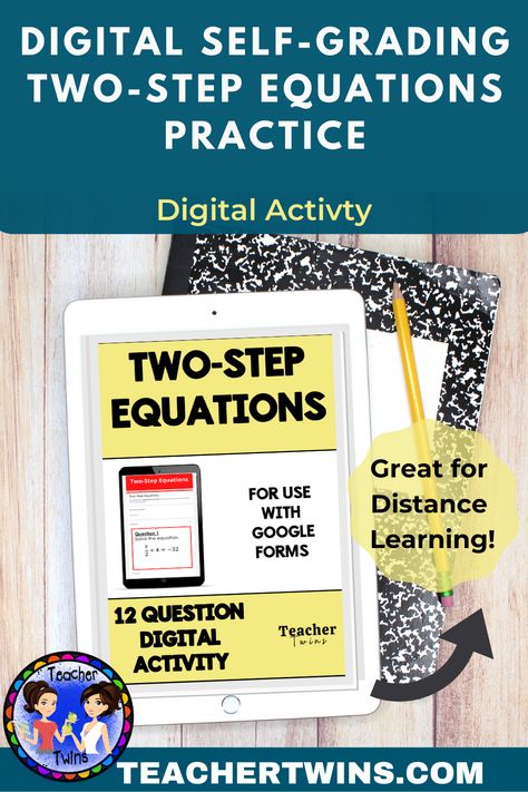 Great for distance learning. This product is a digital activity to use with Google Forms. It has 12 two-step equation short answer problems. Solving Equations Activities, Solving 2 Step Equations, Multi Step Equations Activities, Solving Multi Step Equations Anchor Chart, Teaching Inequalities Algebra 1, Pre Algebra Activities, 7th Grade Classroom, Simplifying Expressions, Two Step Equations