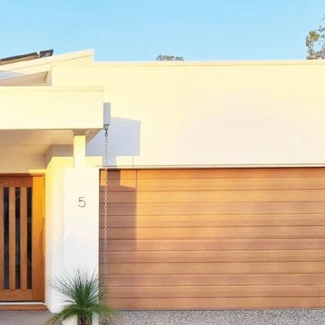 Wooden Roller Door, Garage Door Spanish, Decowood Garage Door, Garage Doors Mediterranean, Timber Look Garage Door, Natural Wood Color Garage Door, Coastal Garage Doors, Wood Garage Doors White House, White Oak Garage Door