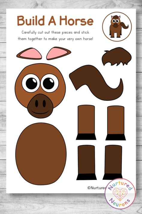 Horse Craft Preschool, Horse Activities For Preschool, Horse Activities For Kids, Horse Template, Preschool Farm, Black And White Horse, Cute Pony, Kindergarten Activity, Farm Preschool