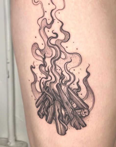 Fire Chest Tattoo, Yule Tattoo Ideas, Melted Tattoo Design, Fogo Tattoo, Nature Heart Tattoo, Burning Tree Tattoo, Fire Pit Tattoo, Wild Fire Tattoo, Dark Woods Tattoo