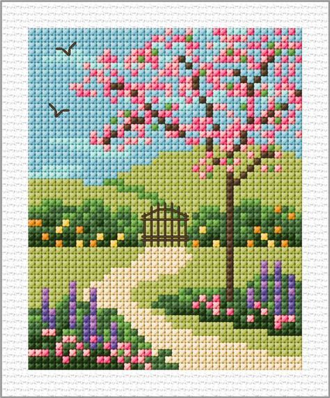 Maria Diaz Cross Stitch, Cross Stitch Landscape Patterns Free, Geometric Fox, Unique Cross Stitch, Free Cross Stitch Charts, Cross Stitch Tutorial, Cross Stitch Geometric, Cross Stitch Landscape, Small Cross Stitch