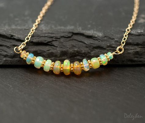 Gemstone Bar Necklace, Ethiopian Opal Necklace, Earring Dangle, Wrapped Necklace, Wire Wrapped Necklace, October Birthstone, I Love Jewelry, Jewelry Gemstone, Opal Necklace