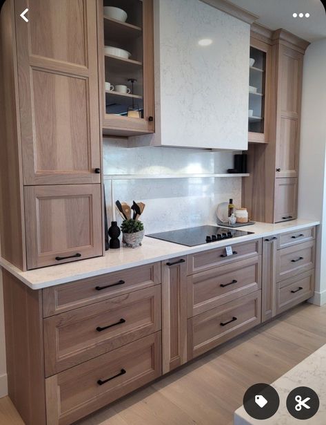 Natural Wood Kitchen Cabinets With Stainless Steel Appliances, All Wood Cabinets, Hickory Kitchen Cabinets Modern, Koch Cabinets Kitchens, Full Length Kitchen Cabinets, Natural Cabinets Kitchen, Blonde Wood Kitchen Cabinets, Wood Grain Kitchen Cabinets, Light Oak Kitchen Cabinets