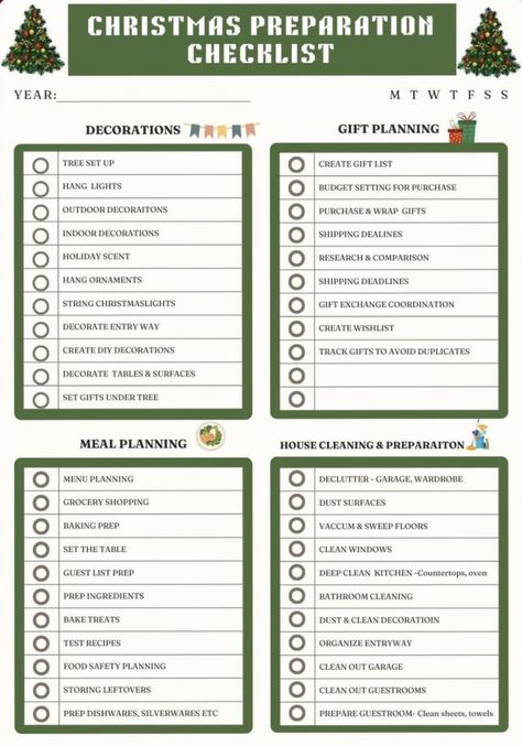 Christmas List Organization Ideas, Christmas Prep List, Declutter Garage, Deep Clean Kitchen, Decor Checklist, Christmas Checklist, Christmas Cleaning, Christmas Prep, Christmas Preparation