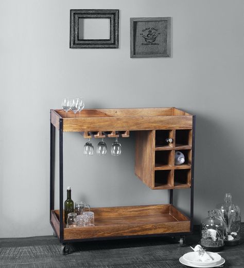 Bar Trolley Styling, Style A Kitchen, Pallet Wood Bar, Wood Bar Cart, Wall Mounted Bar, Home Bar Rooms, Mobile Kitchen, Bar Inspiration, Kitchen Magic