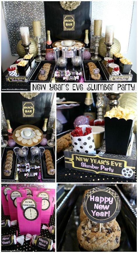 New Year’s Eve Slumber Party Nye Slumber Party, New Year Pajama Party, New Years Eve Party Ideas For Kids, Fun New Years Party Ideas, Kids New Years Eve Party Ideas, Slumber Party Snacks, Kids Nye, New Years With Kids, New Years Eve Party Ideas Food