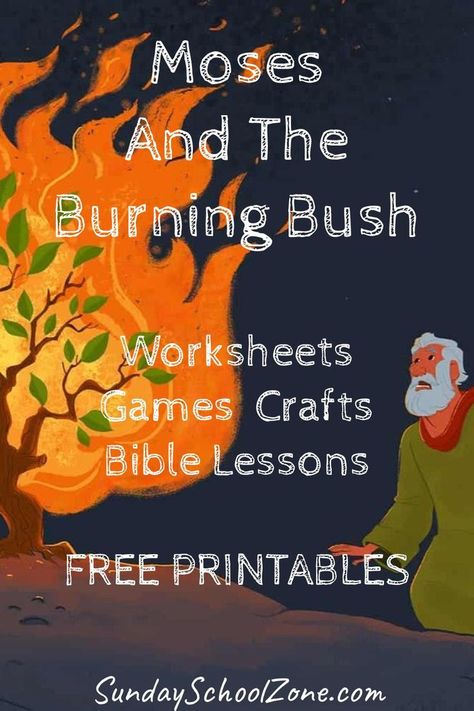 Share this exciting Bible story with your kiddos using FREE fully illustrated Bible printables for Moses and the Burning Bush. God Speaks To Moses Craft, Moses And The Burning Bush Snack, Burning Bush Crafts For Preschoolers, Moses Burning Bush Craft For Preschoolers, Moses And Burning Bush Activity, Moses And The Burning Bush Object Lesson, Moses And The Burning Bush Coloring Page, Moses And The Burning Bush Craft Preschool, Moses And The Burning Bush Lesson