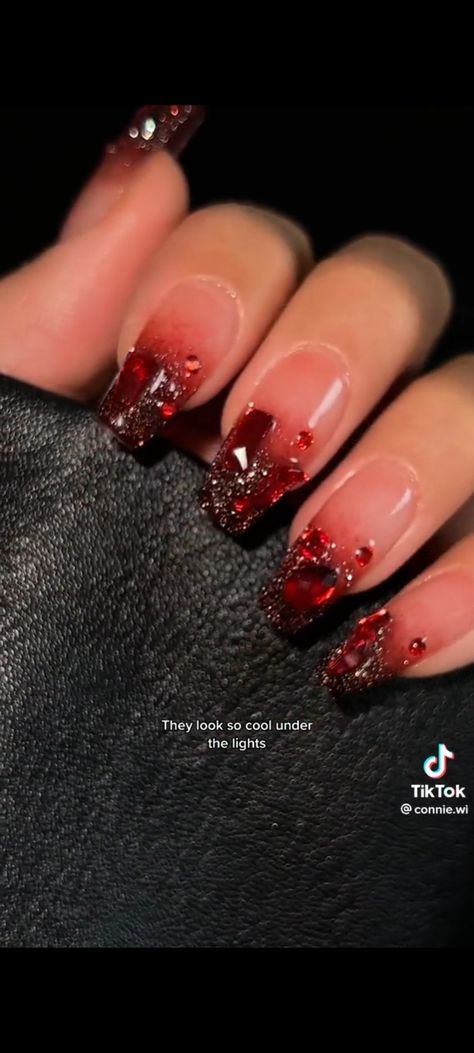 Ruby Nails, Bridal Nails Designs, Red Nail Designs, Jelly Nails, Bridal Nails, Prom Nails, Chic Nails, Valentines Nails, Cute Acrylic Nails