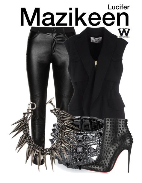 "Lucifer" by wearwhatyouwatch ❤ liked on Polyvore featuring DNY, Acne Studios, Bling Jewelry, Christian Louboutin, television and wearwhatyouwatch Lucifer Mazikeen Outfit, Warrior Clothes, Lucifer Mazikeen, 2020 Clothes, Lesley Ann Brandt, Character Fashion, Geeky Fashion, Couple Costumes, Fandom Fashion