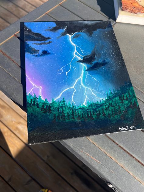 This is a small (9 x 7) inch painting depicting a lightning strike. The painting shows a beautiful glow-in-the-dark effect produced by the lightning. One can really hear the thunder sound while looking at this mysterious piece. I hope you will enjoy my art. Feel free to take a look at my Instagram or DM me any questions @polina_artprojects https://www.instagram.com/polina_artprojects Painting Of Thunderstorm, Thunder Drawing, Thunder Painting, Lightning Painting, Glow In The Dark Painting, Thunder Sound, Glow In The Dark Art, Glow Painting, Lightning Art