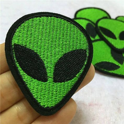 Alien Head Patch Extraterrestrial  2 Embroidered Iron Space Grunge Aliens Ufos Outerspace Space Travel Futuristic Otherworldly Stripes Clothes, Alien Patch, Alien Clothes, Applique Clothes, Clothes Stickers, Backpack Patches, Clothing Diy, Cute Patches, Sewing Appliques