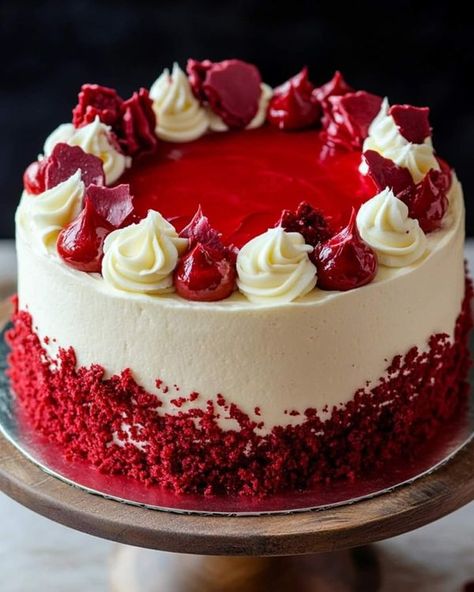 Simple Red Velvet Cake, Red Velvet Cake Ingredients, Red Velvet Cake Decoration, Bolo Red Velvet, Red Velvet Cake Recipe, Velvet Cake Recipes, Decadent Chocolate Desserts, Red Cake, Food Drinks Dessert