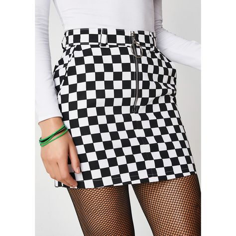 LOVE TOO TRUE Checkered Mini Skirt ($60) ❤ liked on Polyvore featuring skirts, mini skirts, checkered, high rise skirt, zipper skirt, zip skirt, white high waisted skirt and slimming skirts Checkered Fashion, Checkered Outfit, Checkered Mini Skirt, High Waisted Short Skirt, Goth Rave, Checked Skirt, Badass Outfit, Checkered Skirt, High Rise Skirt