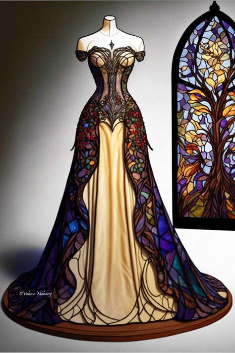 Stained Glass Gown by Vishma Maharaj Vishma Maharaj Gowns, Stained Glass Gown, Stained Glass Clothes, Stain Glass Dress, Stained Glass Outfit, Stained Glass Clothing, Stained Glass Corset, Stained Glass Fashion, Stained Glass Drawing