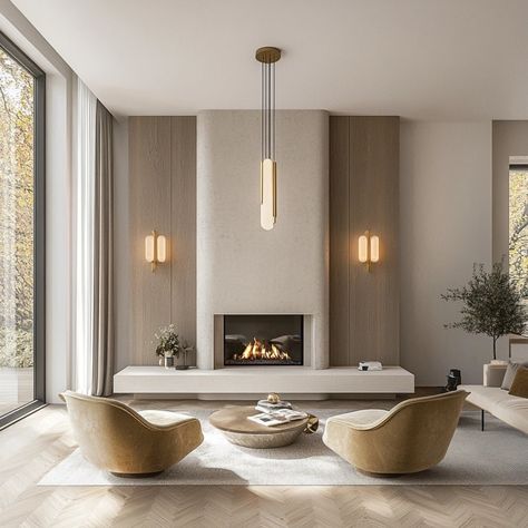 Yeg Infill Design | Our curved plaster fireplace anchors this living room with its modern elegance, blending organic textures and soft lines. A perfect balance... | Instagram Ultra Modern Fireplace, European Modern Fireplace, Modern Concrete Fireplace, Plaster Fireplace With Tv, Arch Fireplace Ideas, Low Ceiling Fireplace Ideas, Fluted Marble Fireplace, Curve Wall Design Interiors, Limewash Fireplace Wall