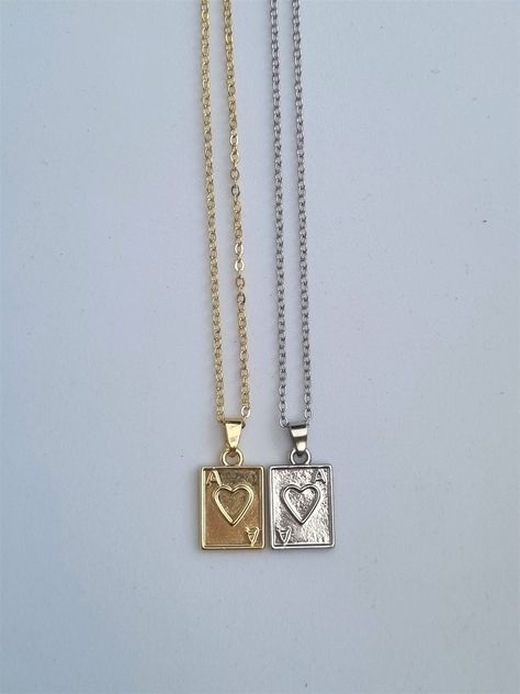 PLEASE NOTE:  - Price is for one necklace (£7.50).  - 2 Piece G/S Set: includes one gold and one silver necklace of your chosen style (£13.50) Matching necklaces, unicorn, ace of hearts, bee, skull, angel wings, lion necklace. A perfect treat yourself gift or a gift for a loved one! Necklace chain is approx. 40 cm (15.7 inches) with 5cm extending chain.  Gold Necklace made from 16k gold plated iron Silver Necklace chains are made from stainless steel  Necklaces are nickel and lead free  Pendants Ace Necklace, Relationship Necklaces, October Jewelry, Matching Necklaces For Couples, Dainty Jewellery, Dainty Necklaces, Ace Of Hearts, Bff Necklaces, Best Friend Jewelry